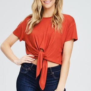 RUST "FRONT TIE WAIST CROP TOP"